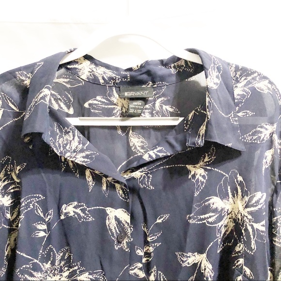 Lane Bryant Navy Floral Button Up Blouse - Picture 2 of 7